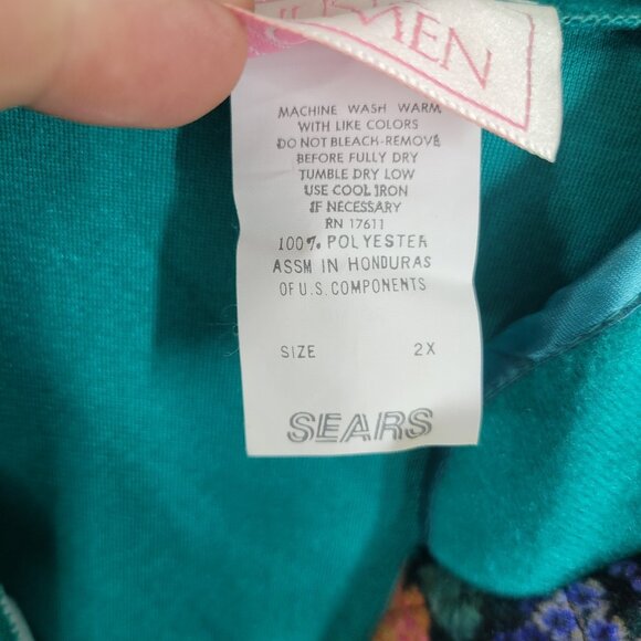 NEW Vintage 80s Fuzzy Fleece Plus 2X Housecoat Robe Zip Up warm Green Floral - Picture 7 of 7